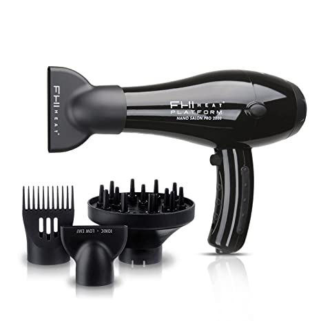 Photo 1 of FHI HEAT Platform Nano Power Salon Pro 2000 Tourmaline Ceramic Quick Dry Hair Dryer with 3 Piece Attachment Set (Comb, Concentrator, and Diffuser), Black
