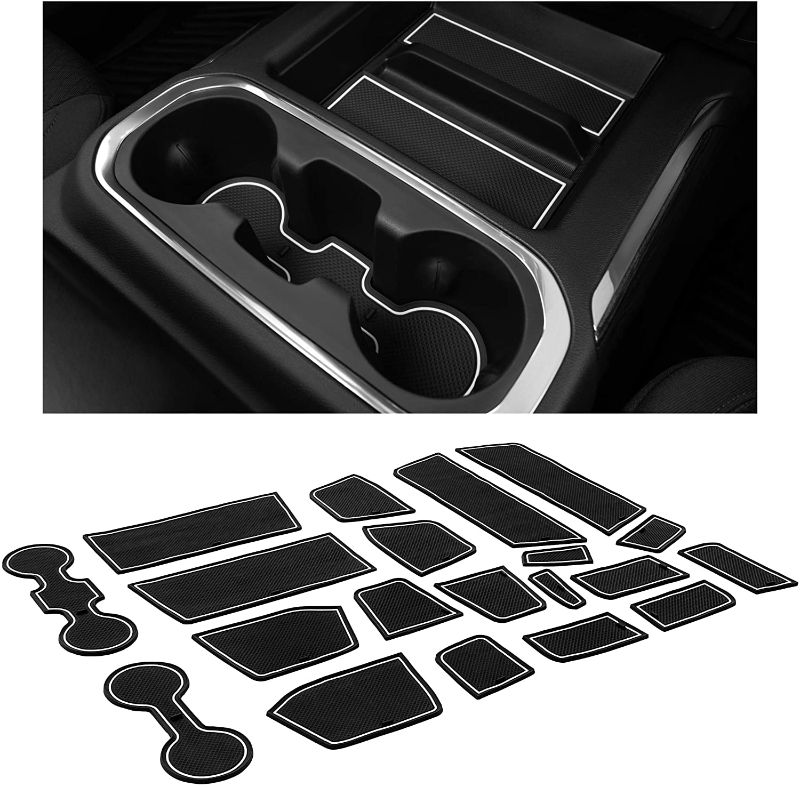 Photo 1 of CupHolderHero for Chevy Silverado 1500 and GMC Sierra Accessories 2019-2022 Interior Cup Holder Inserts, Center Console Liner Mats, Door Pocket 24-pc Set (Crew Cab with Bucket Seats) (White Trim)