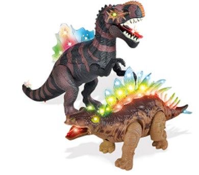 Photo 1 of 2 Pack Electronic Walking Dinosaur Toy with LED Light Up Eyes, Roaring Sound, Realistic Spinosaurus and Stegosaurus, Dinosaur Party