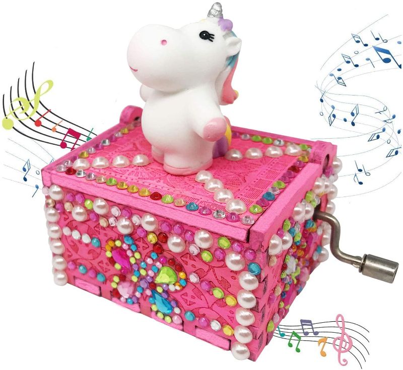 Photo 1 of ALIYES Music Box for Girls,Unicorn Wooden Hand Crank Music Box Making Kit/Unicorn Crafts Gifts Set Gift for 8-10 Year Old Girl
