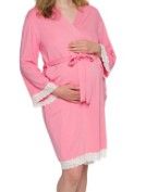 Photo 1 of Maternity Kimono Robe w/ Lace Trim - Lightweight Labor and Delivery Nursing Bathrobe for Moms - Silver Lilly Dusty Pink L XL