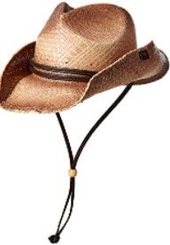 Photo 1 of Peter Grimm Straw Round Up Cowboy Hat w/Leather Strap (Tea Stained)