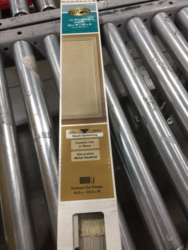 Photo 1 of Hampton Bay Alabaster Cordless Room Darkening 1 in. Vinyl Mini Blind for Window or Door - 23 in. W x 48 in. L set of 4