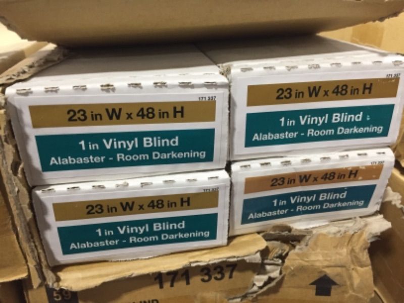 Photo 1 of Hampton Bay Alabaster Cordless Room Darkening 1 in. Vinyl Mini Blind for Window or Door - 23 in. W x 48 in. L set of 4