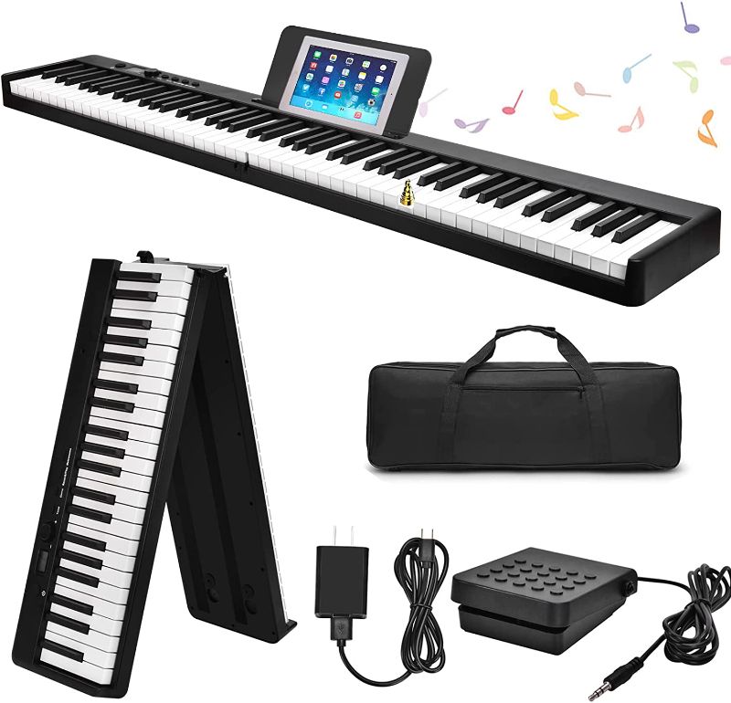 Photo 1 of 88 Key Foldable Digital Piano Keyboard,Full Size Semi Weighted Keys Bluetooth Keyboard Portable Electronic Piano with Pedal, piano bag,charger,Bluetooth MIDI,music stand for all ages
