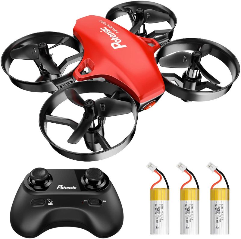 Photo 1 of Potensic A20 Mini Drone for Kids and Beginners RC Nano Quadcopter 2.4G 6 Axis, Altitude Hold, Headless Mode Safe and Stable Flight, 3 Batteries, Great Gift Toy for Boys and Girls -Red
