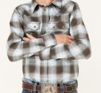 Photo 1 of CODY JAMES BOYS' BACKGROUND PLAID LONG SLEEVE SNAP WESTERN SHIRT  M