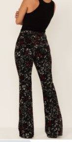 Photo 1 of IDYLLWIND WOMEN'S BLACK FLORAL PRINT HIGH RISE FLARE CORDS 2/34