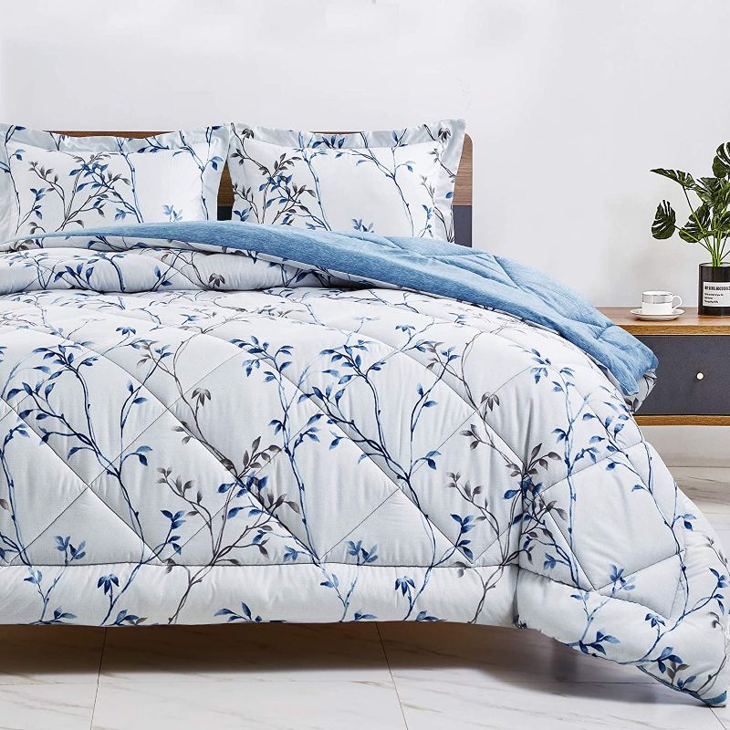 Photo 1 of CozyLux Queen/Full 88x88 Printed Comforter Set with Orchid Floral Pattern Lightweight Soft Down Alternative Duvet Insert - Fluffy Microfiber Bed Set for All Season, Blue Flower