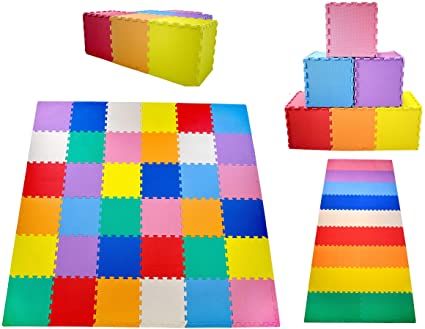 Photo 1 of KC Cubs Soft & Safe Non-Toxic Children’s Interlocking Multicolor Exercise Puzzle EVA Play Foam Mat for Kids’s Floor & Baby Nursery Room, 36 Tiles, 9 Colors, 11.5” x 11.5”, 54 Borders (EVA002)
