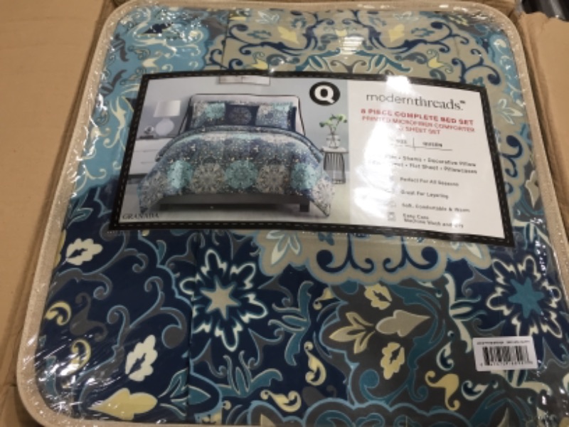 Photo 2 of Amrapur Overseas | Granada Collection 8-Piece Printed Reversible Microfiber Comforter Set (Queen)
