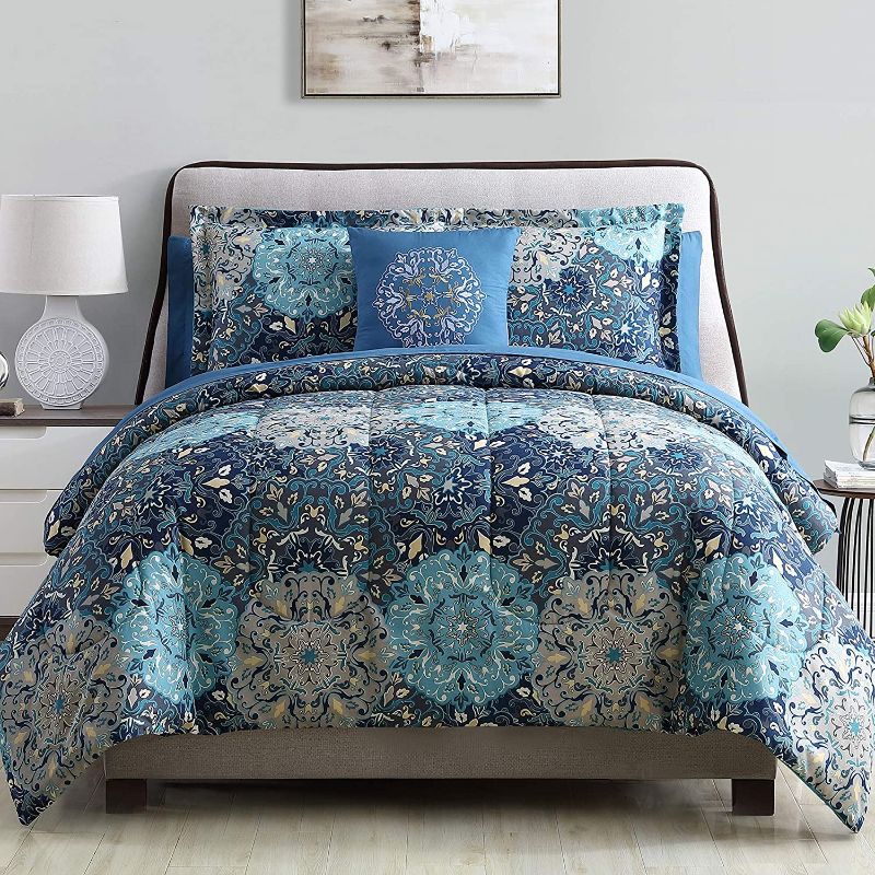 Photo 1 of Amrapur Overseas | Granada Collection 8-Piece Printed Reversible Microfiber Comforter Set (Queen)
