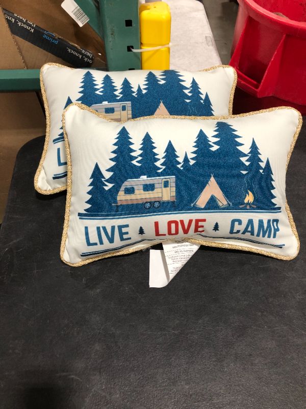 Photo 2 of 12 in. x 18 in. Live Love Camp Americana Outdoor Lumbar Pillow (2-Pack)
