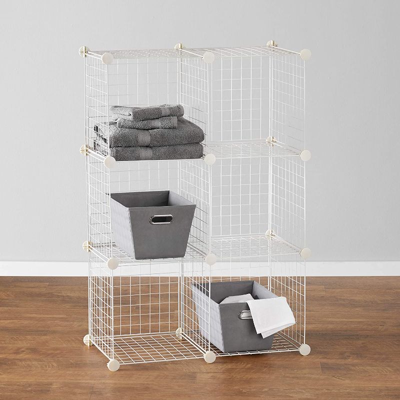 Photo 1 of Amazon Basics 6-Cube Wire Grid Storage Shelves, 14" x 14" Stackable Cubes, White
