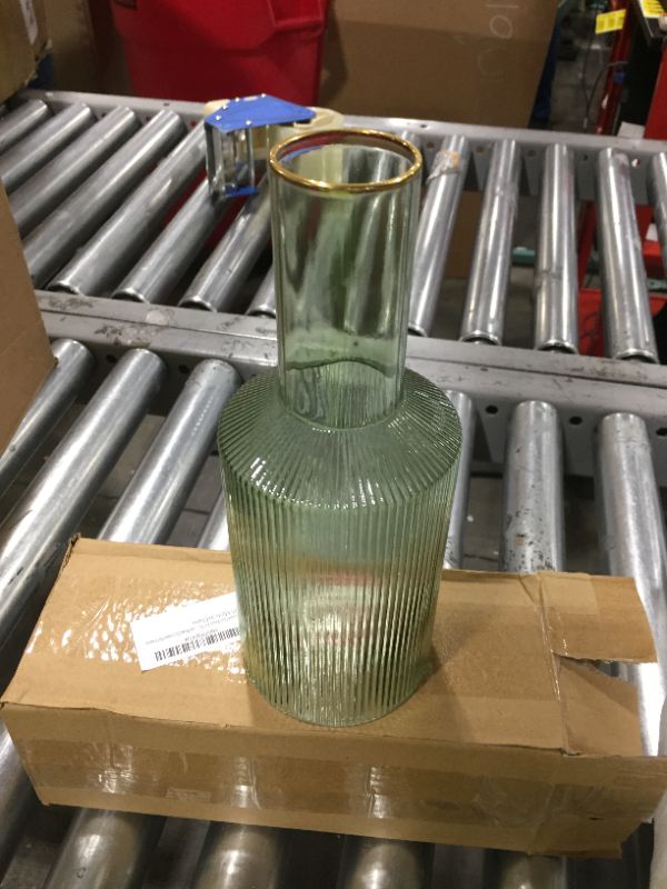 Photo 2 of Glasseam Glass Vases for Flowers - Glass Vase Vertical Stripe Green, Vases for Centerpieces Thick Bottom, Smooth Mouth Tall Vases for Centerpieces Table Home Room Christmas Halloween
