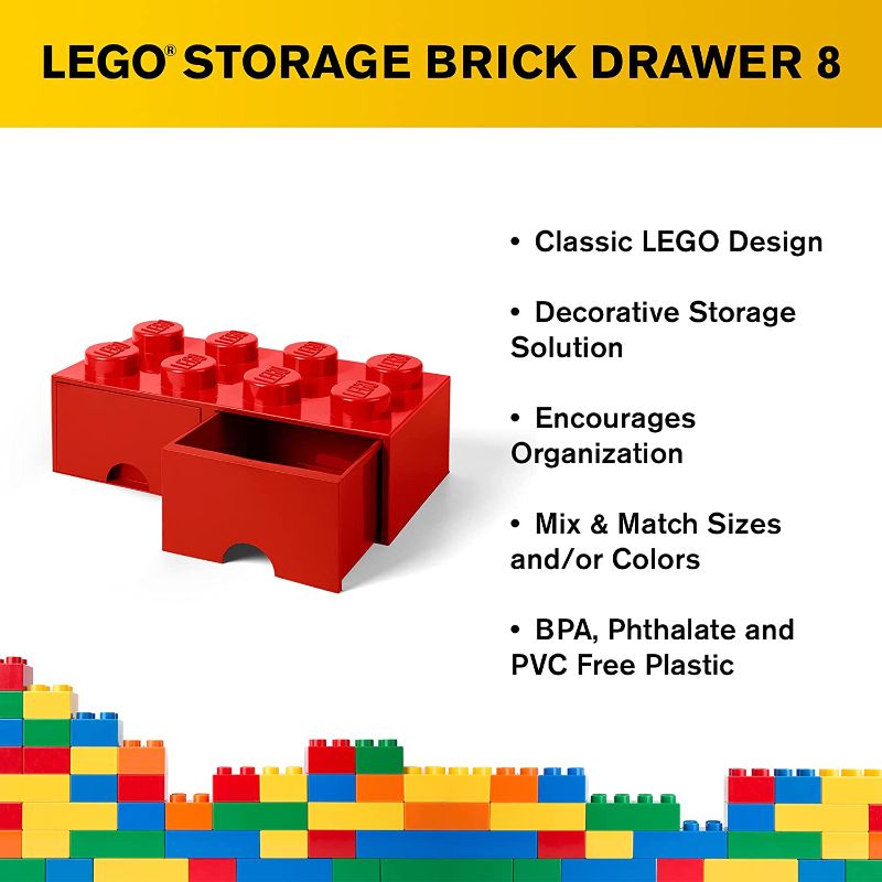Photo 1 of Room Copenhagen LEGO Brick Drawer, 8 Knobs, 2 Drawers, Stackable Storage Box, Bright Red
