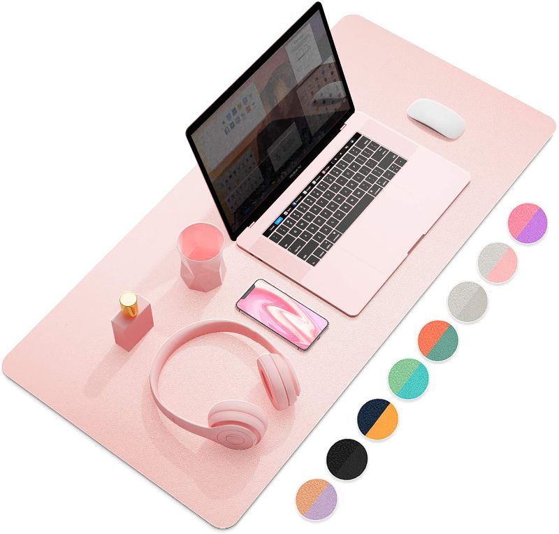 Photo 1 of YSAGi Multifunctional Office Desk Pad, Ultra Thin Waterproof PU Leather Mouse Pad, Dual Use Desk Writing Mat for Office/Home (35.4" x 17", Pink)

