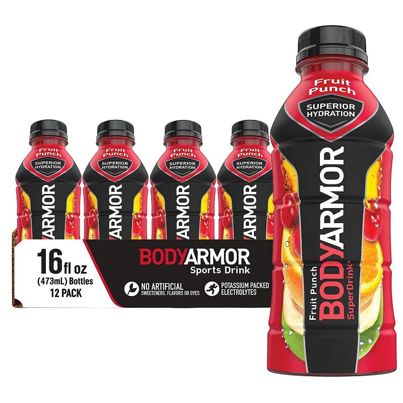 Photo 1 of BODYARMOR Sports Drink Sports Beverage, Fruit Punch, Natural Flavors With Vitamins, Potassium-Packed Electrolytes, No Preservatives, Perfect For Athletes, 16 Fl Oz (Pack of 12)
