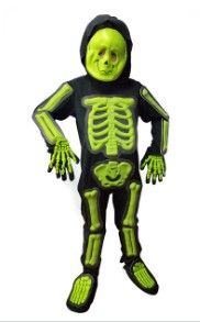 Photo 1 of Kids Glowing Skeleton Costume,Child Scary Bone Skull Outfit Fancy Dress Up For Halloween Party Carnival(6PCs) 3-4T