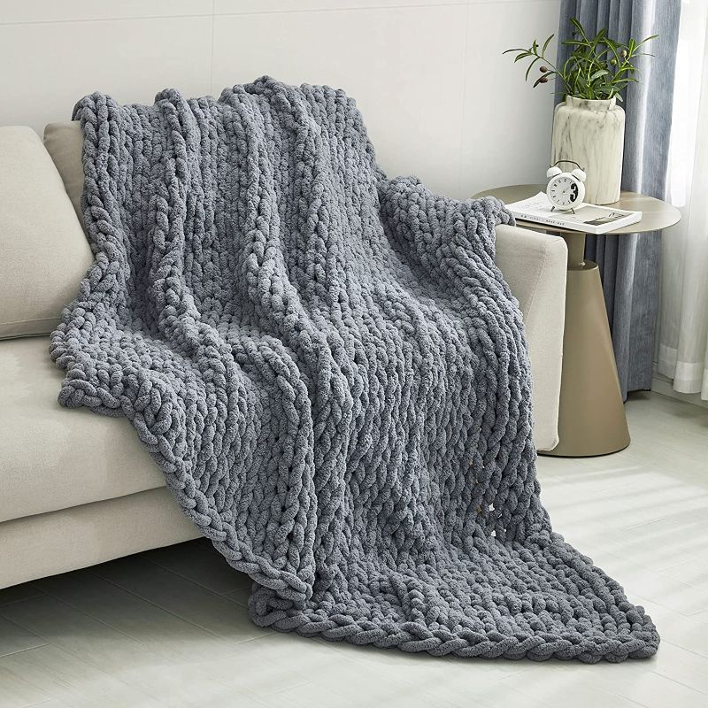 Photo 1 of Chunky Knit Throw Blanket, Luxury Soft Cozy Chenille Throw Blanket, Large Throw Bed Blanket for Couch, Sofa, Home Decor,Gift - Machine Washable