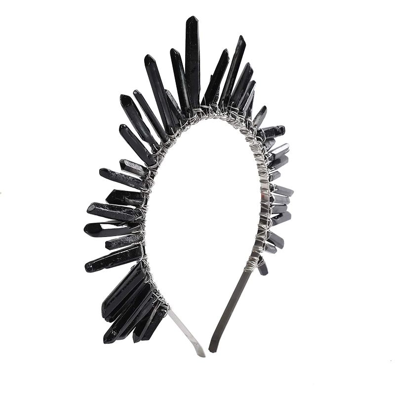 Photo 1 of Raw Crystal Quartz Crown Headband - HAIMEIKANG Handmade Tiara Natural Stone Headband for Woman Wedding and Parties (Black)
