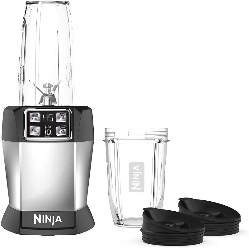 Photo 1 of Ninja BL480D Nutri Personal Countertop Blender, Auto-iQ Technology, 1000-Watts, for Frozen Drinks, Smoothies, Sauces & More, with 18-oz. & 24-oz. To-Go Cups & Spout Lids, Black/Silver
