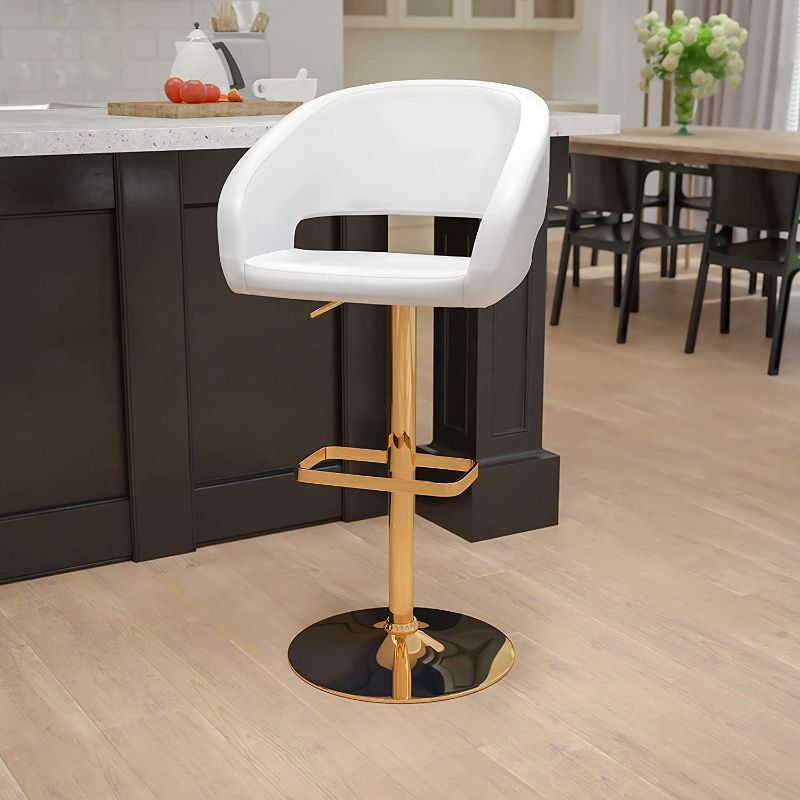 Photo 1 of 1 pc Flash Furniture Contemporary White Vinyl Adjustable Height Barstool with Rounded Mid-Back 
