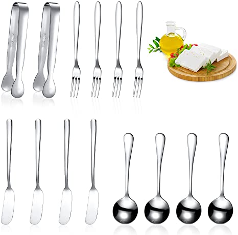 Photo 1 of 14 Pieces Cheese Butter Jam Spreader Knives Set Stainless Steel Cheese Slicer Butter Spreader Knives with Handles Mini Serving Tongs Spoons and Forks for Butter Jam Pastry Making (Silver)
