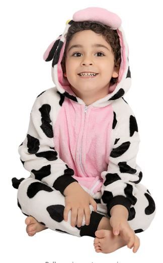 Photo 1 of Baby Cow Animal Costume Pajama Onesie Hooded Romper Plush Onesie for Toddler Infants One Piece Cow Animal Dress Up
