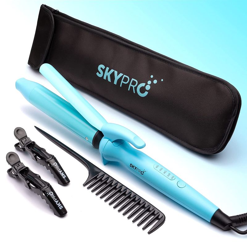 Photo 1 of Professional Series Hair Curling Iron 1 1/4 Inch & Bonus Travel Pouch by SKYPRO | Dual Voltage Curling Iron for Long Hair | Perfect Mid-Length Ceramic Curling Iron Barrel & Firm Clamp for All Textures