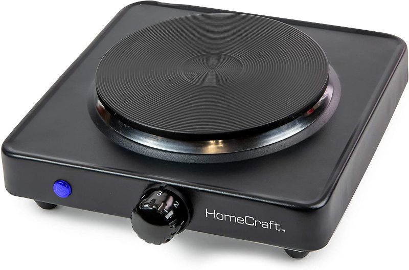 Photo 1 of HomeCraft HCSB75BK Portable Countertop Single Burner Hot Plate Electric Cooktop, 750 Watts, Adjustable Temperature Control, Black
