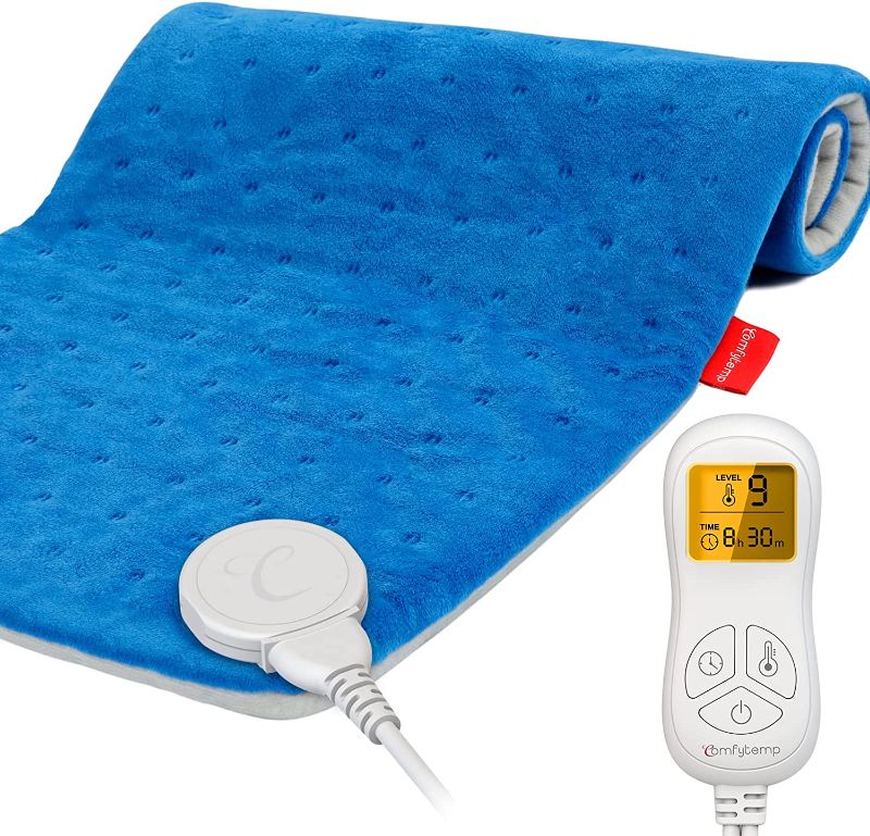 Photo 1 of Heating Pad, Comfytemp Electric Heating Pad for Back Pain Relief, 12 x 24In XL Soft Heat Pad - 9 Heat Levels, 11 Timers with Countdown, Stay on, Backlight for Neck, Shoulders, Cramps, Machine Washable
