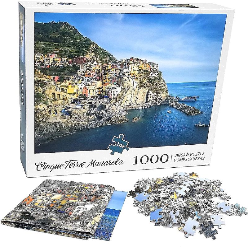 Photo 1 of KHOVA 1000 Piece Jigsaw Puzzle for Adults and Teens, (27.5in x 19.5in), Beautiful Cinque Terre Manarola, Thick and Sturdy Pieces with Letters on Back to Help Sort
