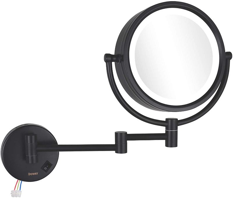 Photo 1 of DOWRY Makeup Mirror Wall Mount Lighted with 7X Magnification, Direct Wire, 8Inch Cordless Not Batteries Operated, Shiny Black