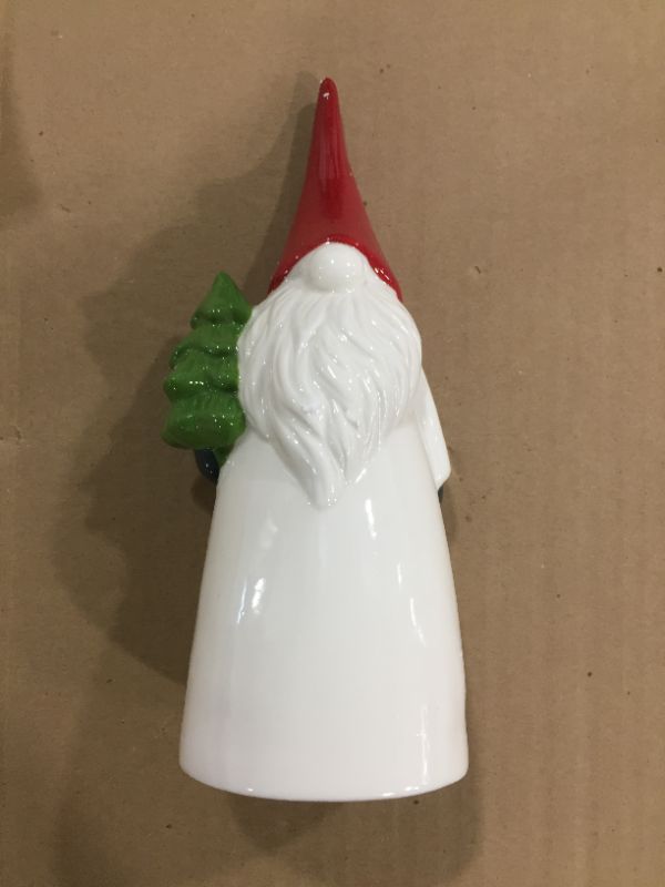 Photo 2 of 9.5" Ceramic Christmas Gnome Battery Operated Tabletop Hand-Painted Christmas Decoration Gnome Light-up with Red Hat Holiday Decoration