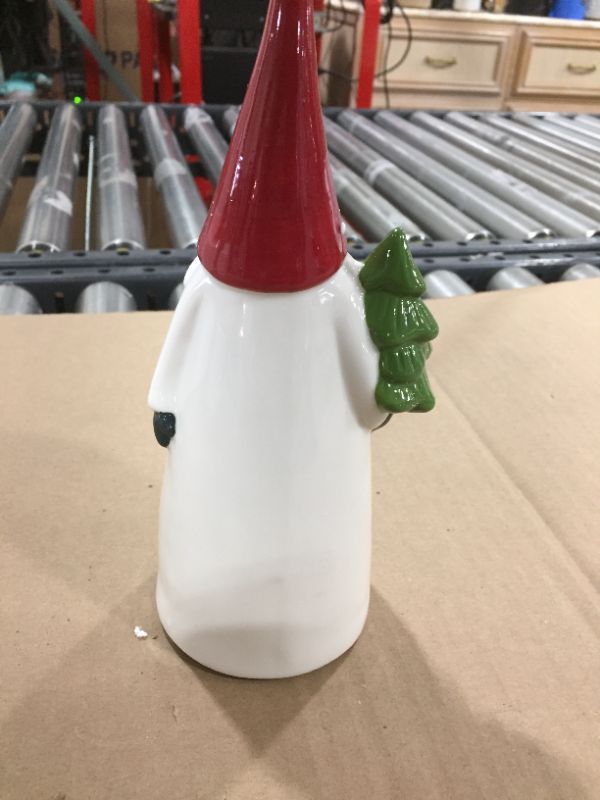 Photo 3 of 9.5" Ceramic Christmas Gnome Battery Operated Tabletop Hand-Painted Christmas Decoration Gnome Light-up with Red Hat Holiday Decoration