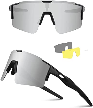 Photo 1 of Ukoly Cycling Sunglasses for Men Women with 3 Interchangeable Lenses, Polarized Sports Sunglasses, Baseball Sunglasses
