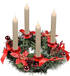 Photo 1 of Christmas Advent Wreath Candle Holders, Red Wreath Candle Holders, Votive Taper Candle Holderfor Table, Christmas Décor Advent Centerpiece Decor for Home Church
