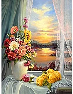 Photo 1 of Ginkko Flower Series Paint by Numbers for Adults&Kids Beginners Easy Acrylic on Canvas 16"W x 20"L with Paints and Brushes,Gift Package-Sunset flowers(Without Frame)
