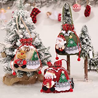 Photo 1 of Christmas Tree Decorations Ornaments Pendant, Christmas Stockings Small Drawstring Gift Packaging for Home Garland, Santa Claus Deer Snowman Burlap Linen Wrapping Bags Set of 3
