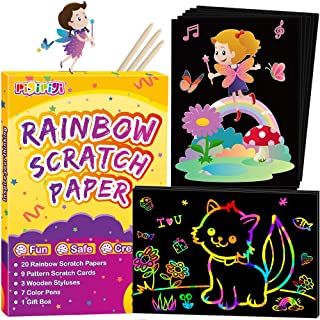Photo 1 of QXNEW Art and Craft Gift for Kids - Magic Scratch Rainbow Paper Art Set for Girls Boys Activity Coloring Doodle Drawing Pad Card Board Supply Kit for Children Teen Birthday Toy
