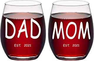 Photo 1 of Dad and Mom Wine Glass Set - Est 2021 New Mom and Dad Stemless Wine Glass 15Oz