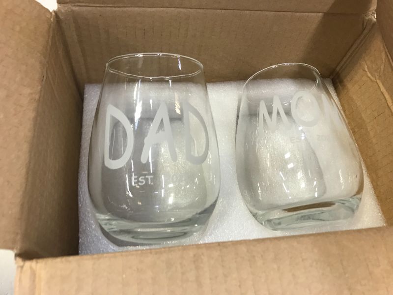 Photo 2 of Dad and Mom Wine Glass Set - Est 2021 New Mom and Dad Stemless Wine Glass 15Oz