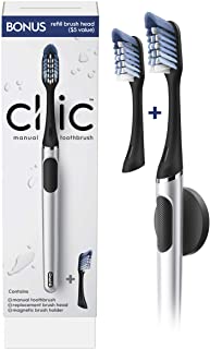 Photo 1 of Oral-B Clic Manual Toothbrush, Chrome Black, with 1 Bonus Replacement Brush Head and Magnetic Toothbrush Holder
3 Piece Set