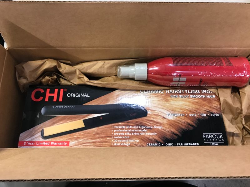 Photo 2 of CHI Original Ceramic 1" Straightening Hairstyling Iron with Iron Guard Thermal Protection Spray, 1 Set
