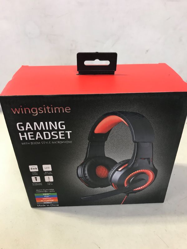 Photo 3 of Wingstime Gaming Headset for PS4 PS5 Xbox ONE PC Laptop Nintendo Switch with Microphone, Over Ear Headphone Stereo Sound Soft Noise Cancelling Memory Earmuffs, LED Light mic (Adapter Needed) FACTORY SEALED
