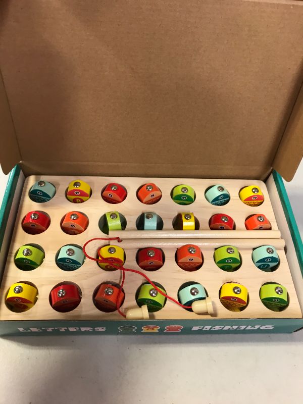 Photo 1 of Garlictoys Wooden Magnetic Fishing Game Fine Motor Skill Toy ABC Alphabet Color Sorting Puzzle ,Montessori Letters Cognition Preschool Education Gift for 3+Years Old Toddler Kid.
