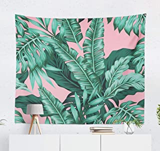 Photo 1 of ASOCO Pink Tapestry,Tropical Green Leaves Tapestry Wall Hanging Exotic Wallpaper Leaf Tropic Wall Tapestry for Bedroom Living Room Tablecloth Dorm 60" WX60 L Inches
