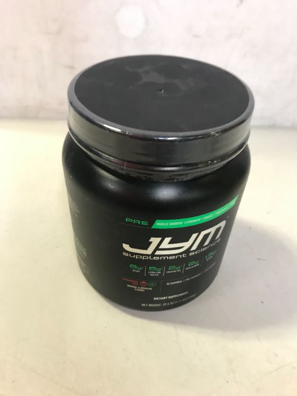 Photo 2 of  Pre JYM Pre Workout Powder - BCAAs, Creatine HCI, Citrulline Malate, Beta-Alanine, Betaine, and More JYM Supplement Science Strawberry Kiwi Flavor, 30 Servings EXP DEC 2021