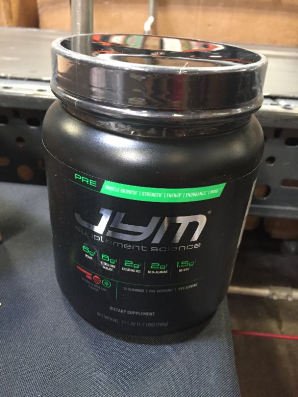 Photo 1 of  Pre JYM Pre Workout Powder - BCAAs, Creatine HCI, Citrulline Malate, Beta-Alanine, Betaine, and More JYM Supplement Science Strawberry Kiwi Flavor, 30 Servings EXP DEC 2021
